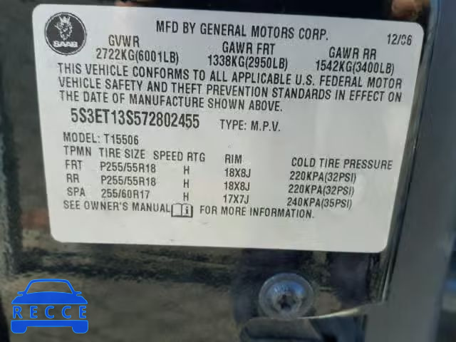 2007 SAAB 9-7X 4.2I 5S3ET13S572802455 image 9