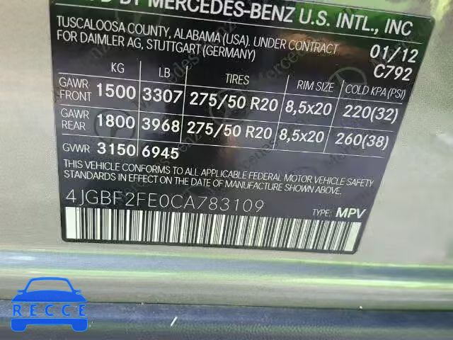 2012 MERCEDES-BENZ GL 4JGBF2FE0CA783109 зображення 9