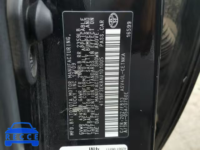 2010 TOYOTA CAMRY BASE 4T1BF3EK8AU101005 image 9