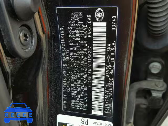 2012 TOYOTA CAMRY BASE 4T1BF1FK1CU166297 Bild 9