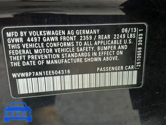 2014 VOLKSWAGEN CC WVWBP7AN1EE504316 Bild 9