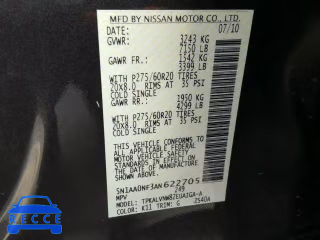 2010 NISSAN ARMADA 5N1AA0NF3AN622705 image 9