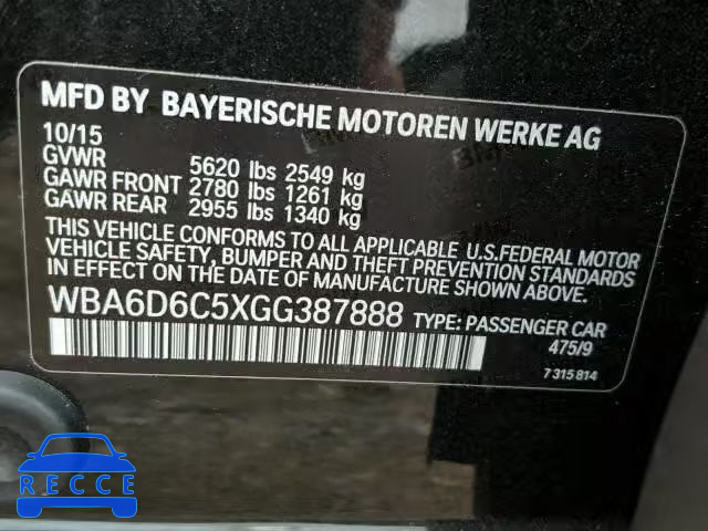 2016 BMW 650 WBA6D6C5XGG387888 зображення 9
