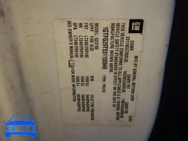 2003 GMC SAVANA 1GTFG29T531150649 image 9