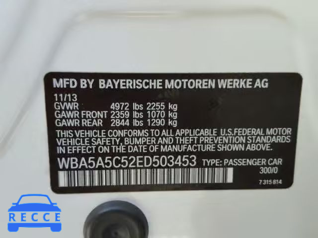 2014 BMW 528 WBA5A5C52ED503453 зображення 9