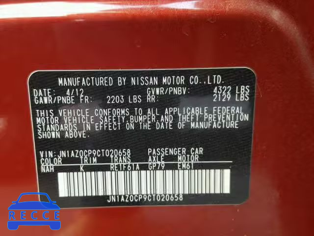 2012 NISSAN LEAF JN1AZ0CP9CT020658 image 9
