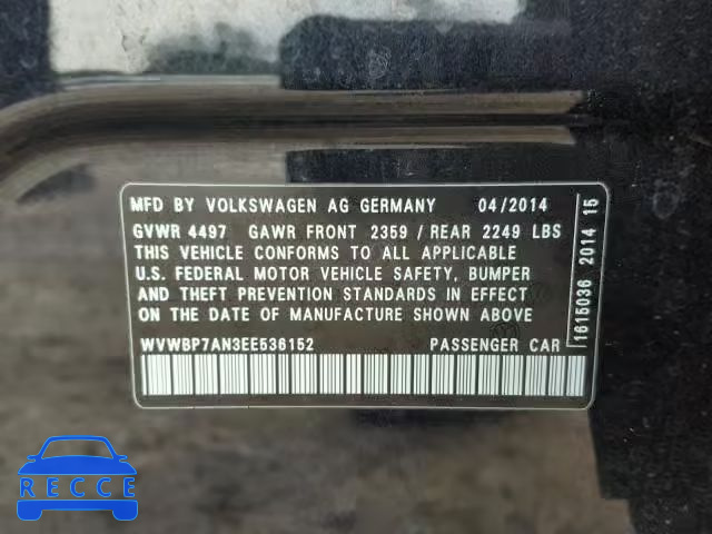 2014 VOLKSWAGEN CC WVWBP7AN3EE536152 image 1