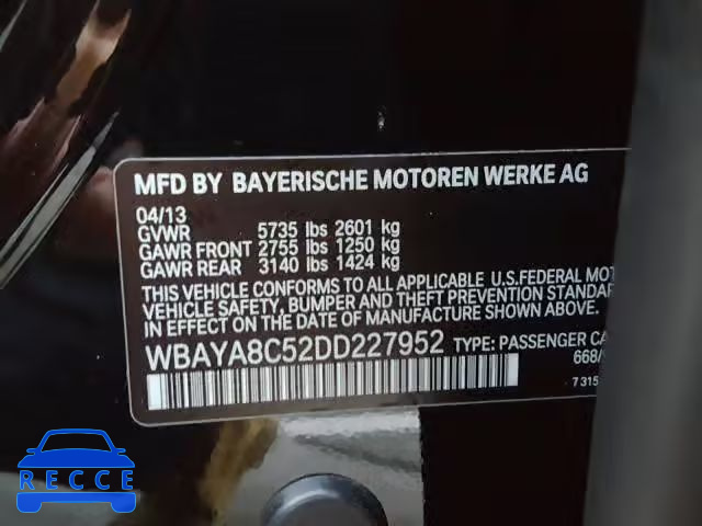 2013 BMW 750I WBAYA8C52DD227952 image 9