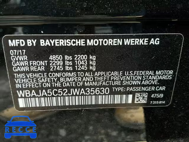2018 BMW 530 WBAJA5C52JWA35630 зображення 9