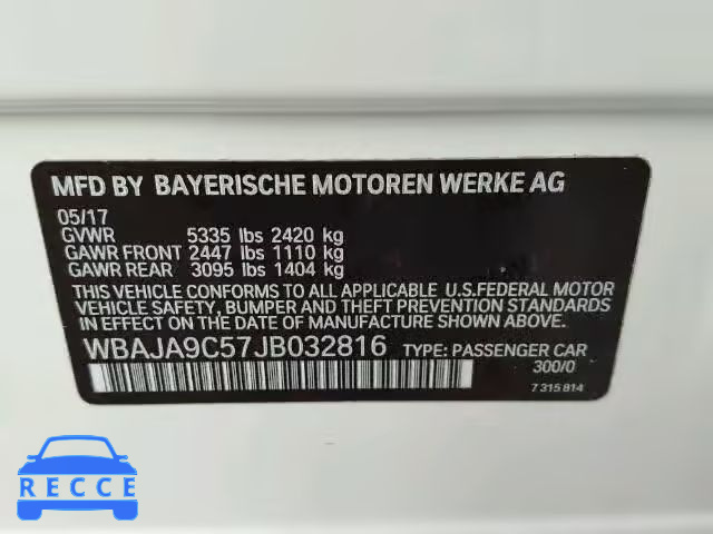 2018 BMW 530E WBAJA9C57JB032816 зображення 9