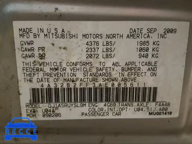 2010 MITSUBISHI GALANT 4A32B2FF3AE005611 image 9