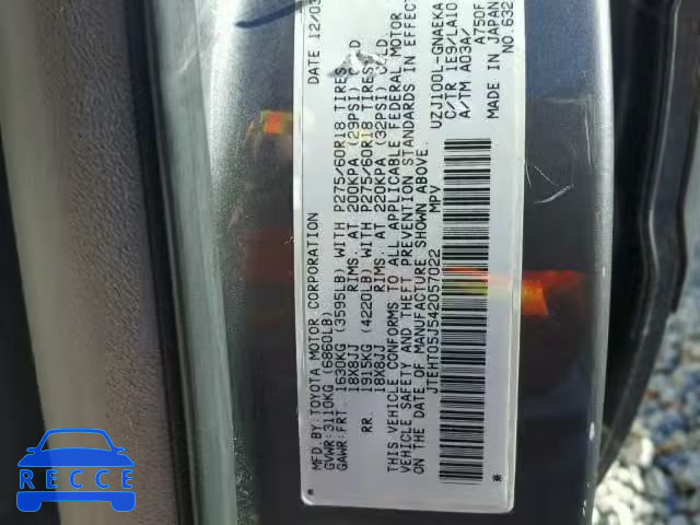 2004 TOYOTA LAND CRUIS JTEHT05J542057022 image 9