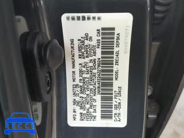 2010 TOYOTA COROLLA BA 1NXBU4EE2AZ278624 зображення 9