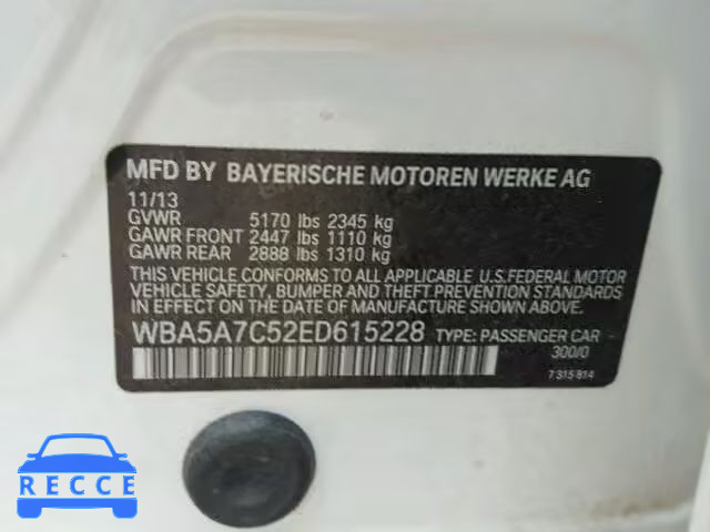 2014 BMW 528 WBA5A7C52ED615228 зображення 9