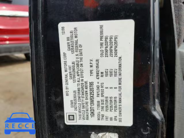 1999 GMC ENVOY 1GKDT13W6X2520785 image 9