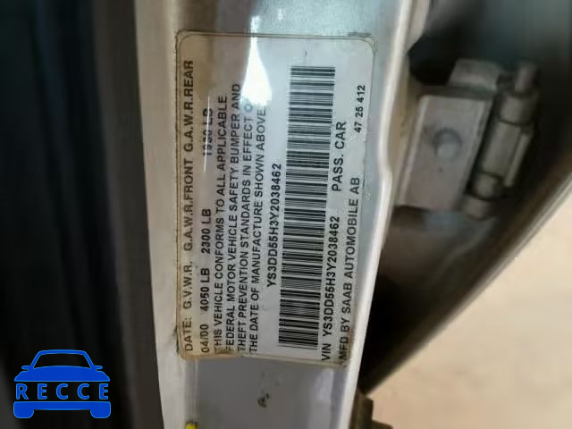 2000 SAAB 9-3 YS3DD55H3Y2038462 image 9