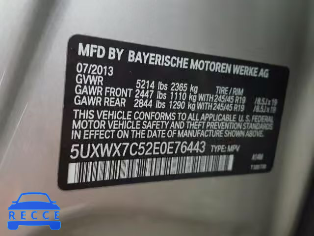2014 BMW X3 5UXWX7C52E0E76443 зображення 9