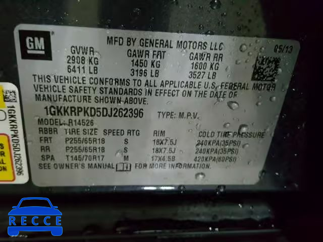 2013 GMC ACADIA 1GKKRPKD5DJ262396 зображення 9