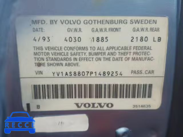 1993 VOLVO 240 YV1AS8807P1489254 image 9