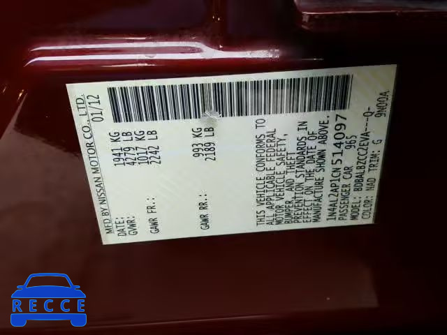 2012 NISSAN ALTIMA BAS 1N4AL2AP1CN514097 зображення 9