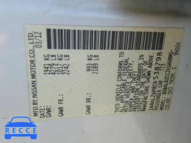 2012 NISSAN ALTIMA BAS 1N4AL2AP8CN538798 image 9