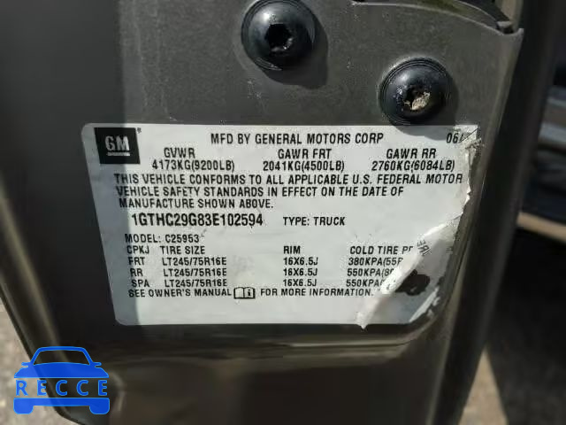 2003 GMC SIERRA 1GTHC29G83E102594 image 9