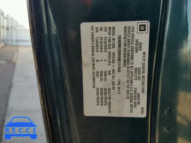 1997 CHEVROLET ASTRO 1GNDM19W8VB131943 image 9