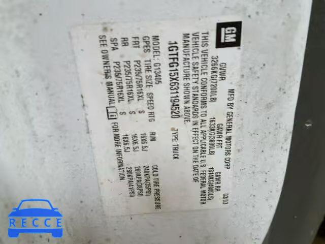 2003 GMC SAVANA 1GTFG15X631194520 image 9