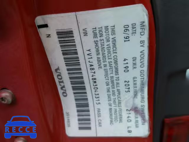 1991 VOLVO 940 YV1JA8748M3043315 image 9