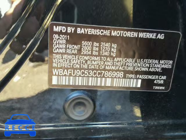 2012 BMW 550 WBAFU9C53CC786998 зображення 9