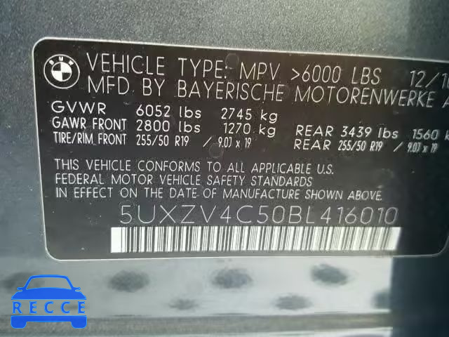 2011 BMW X5 5UXZV4C50BL416010 зображення 9