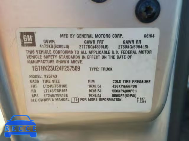 2004 GMC SIERRA 1GTHK23U24F257509 image 9