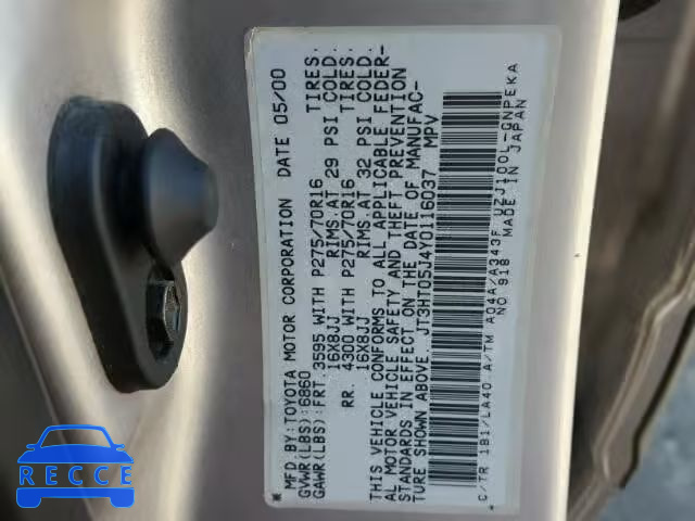 2000 TOYOTA LAND CRUIS JT3HT05J4Y0116037 image 9