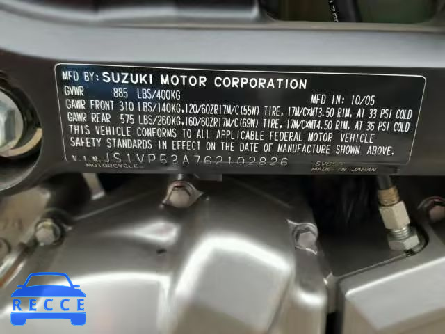 2006 SUZUKI SV650 JS1VP53A762102826 image 9