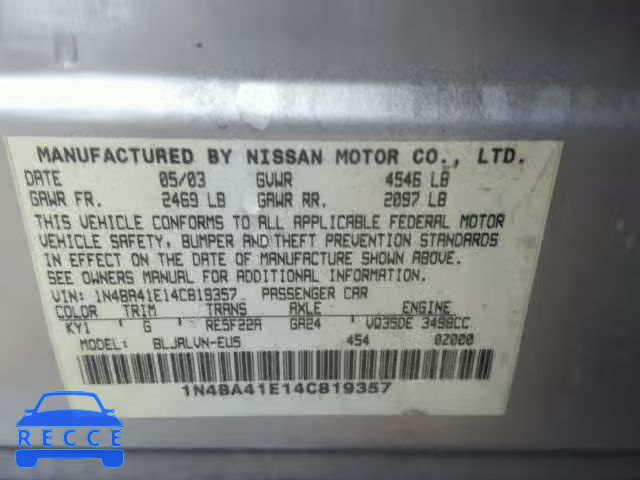 2004 NISSAN MAXIMA SE 1N4BA41E14C819357 image 9