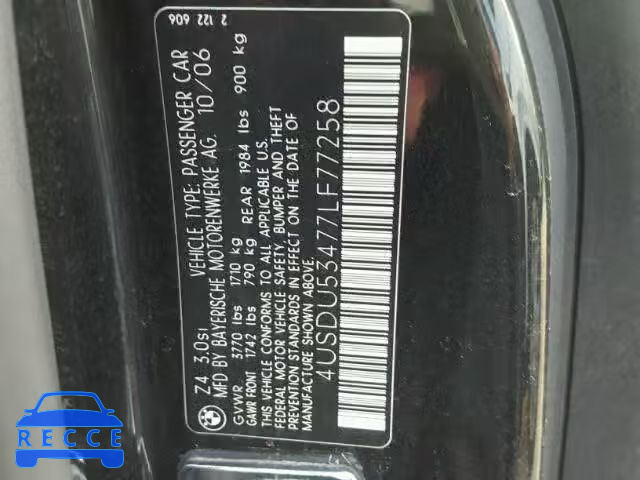 2007 BMW Z4 3.0SI 4USDU53477LF77258 image 9