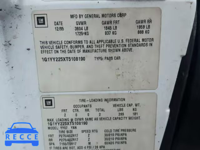 1996 CHEVROLET CORVETTE 1G1YY225XT5108190 image 9