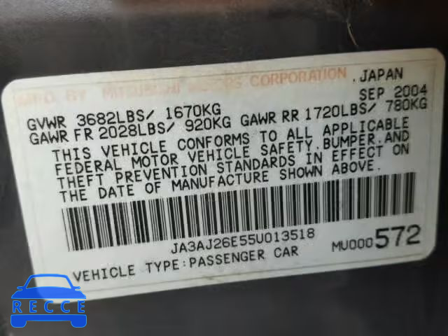 2005 MITSUBISHI LANCER JA3AJ26E55U013518 image 4