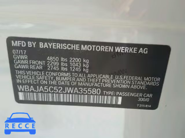 2018 BMW 530 WBAJA5C52JWA35580 зображення 9