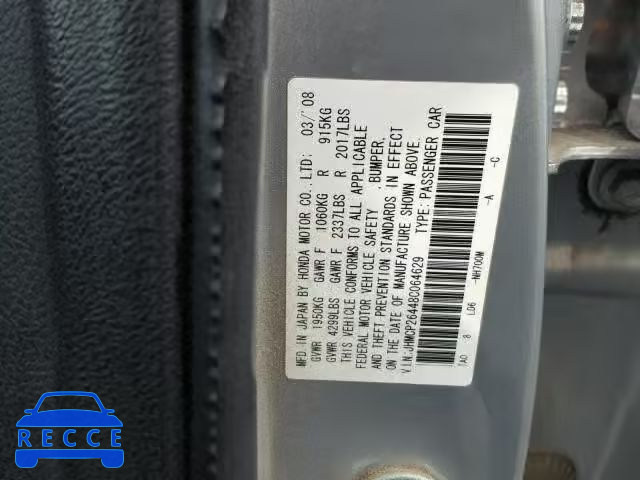 2008 HONDA ACCORD LXP JHMCP26448C064629 image 9