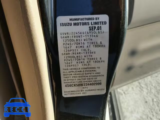 2002 HONDA PASSPORT 4S6CK58W224402999 image 9