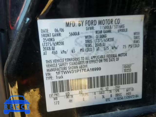 2007 FORD F350 1FTWW31P17EA16999 зображення 9