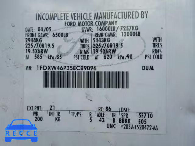 2005 FORD F450 1FDXW46P35EC89096 image 9