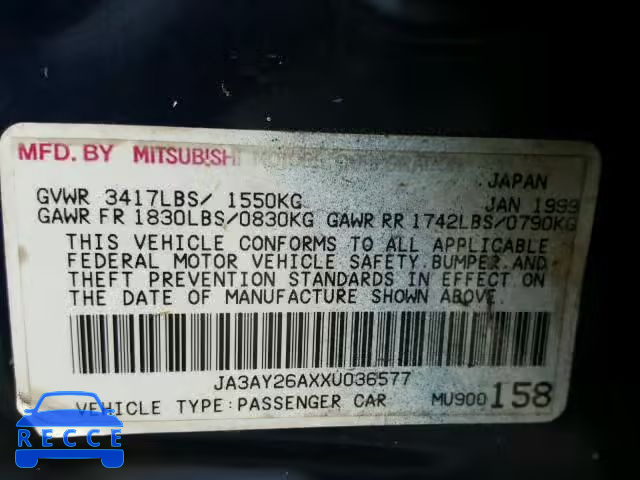 1999 MITSUBISHI MIRAGE JA3AY26AXXU036577 Bild 9