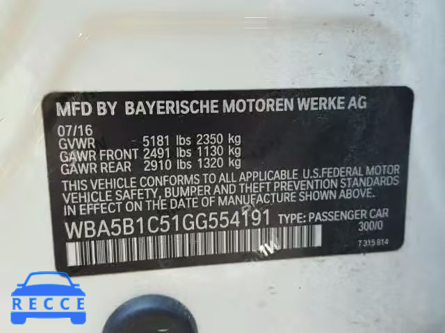 2016 BMW 535 I WBA5B1C51GG554191 image 9