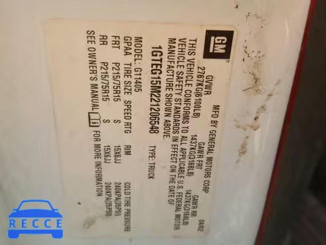 2002 GMC SAVANA 1GTEG15M221206548 image 9