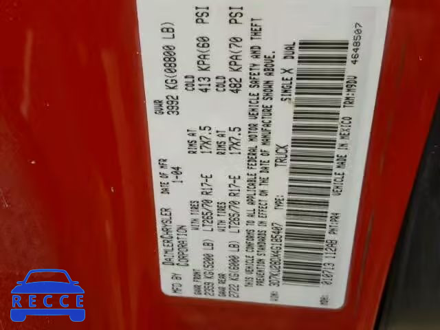 2004 DODGE RAM 2500 S 3D7KU28DX4G185407 image 9