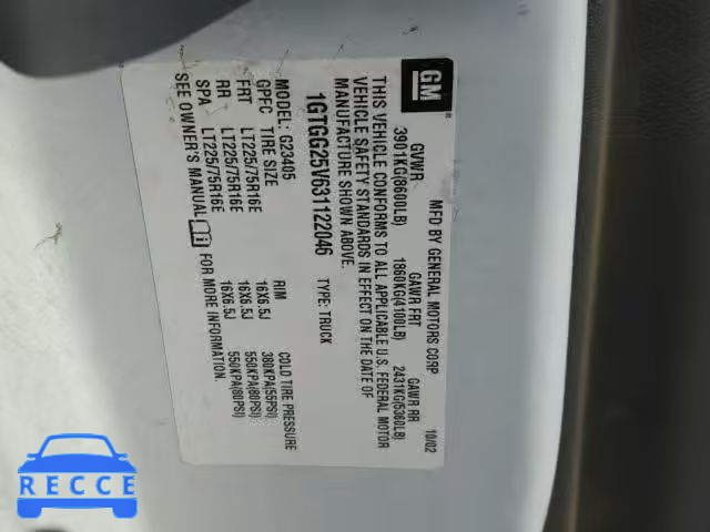 2003 GMC SAVANA 1GTGG25V631122046 image 9