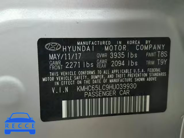 2017 HYUNDAI IONIQ KMHC65LC9HU039930 image 9