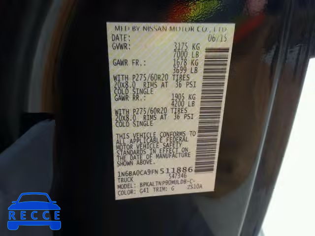 2015 NISSAN TITAN 1N6BA0CA9FN511886 зображення 9